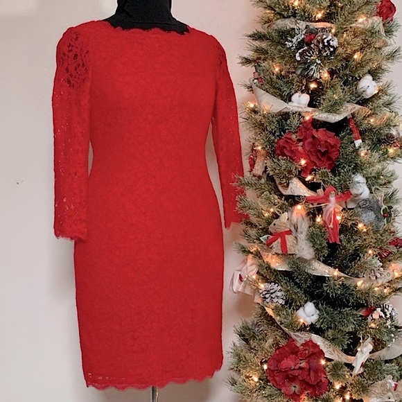 Cache | Dresses | Timeless Red Lace Cashe Dress With Long Sleeves And Full  Back Zipper Detail | Poshmark